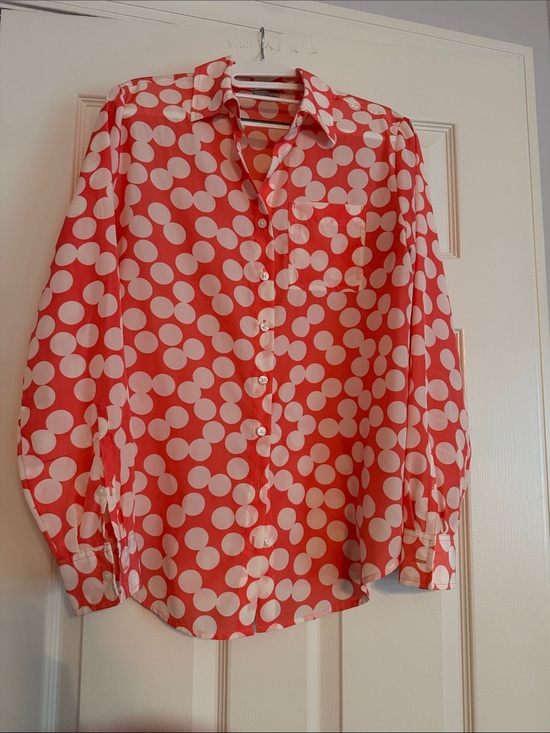 Van Heusen Tops - Van Heusen Coral and White Polka Dot Blouse